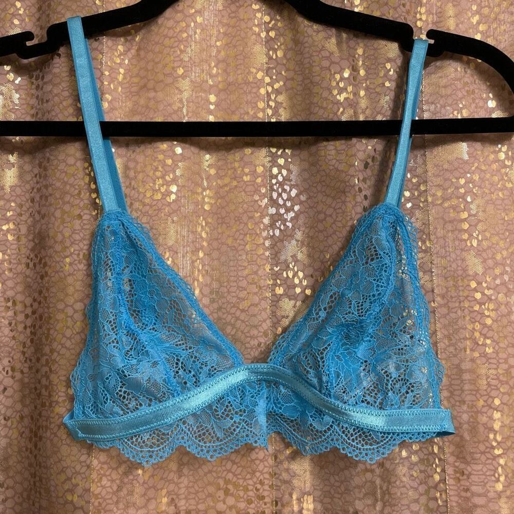 Free‎ People Bright Eyes Romantic Coquette Blue Sheer Lace Bralette Small NWOT